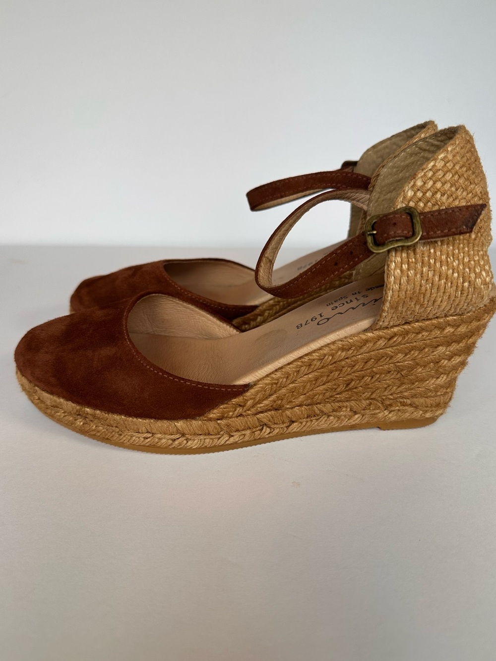 Gaimo Suede Closed Toe Espadrille Wedge Sandals Brown Ankle Strap Spain 39 - Picture 4 of 7